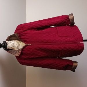 Gallery reversible cranberry quilted jacket metallic rain coat Size L
